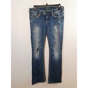 Silver Jeans Tuesday Fit Medium Wash Low Rise 27X33 Distressed